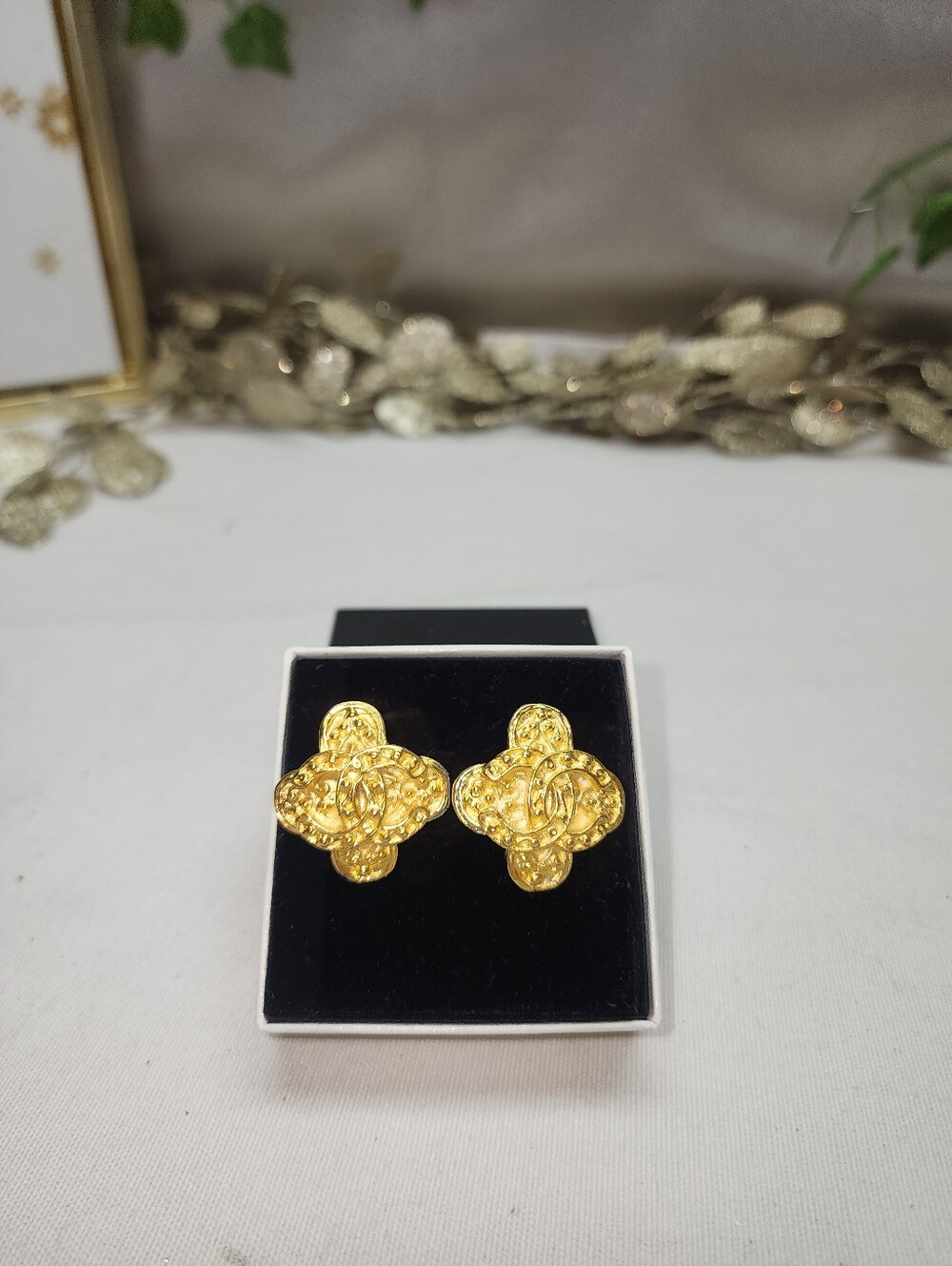 Authentic Vintage Chanel CC Gold Plated Clip On Earrings With COA